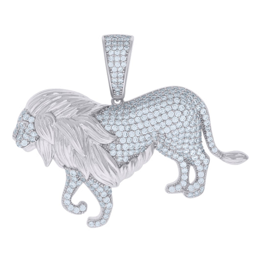 Sterling Silver Mens Cubic-Zirconia Lion Animal Wildlife Charm Pendant