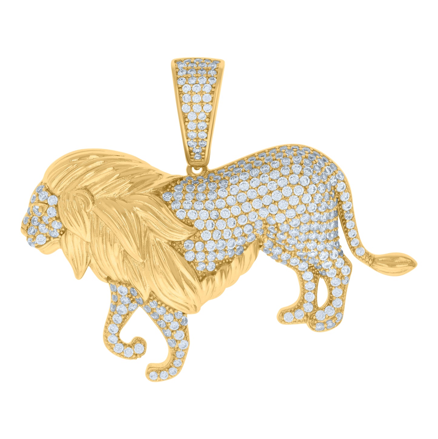 Sterling Silver Mens Cubic-Zirconia Lion Animal Wildlife Charm Pendant