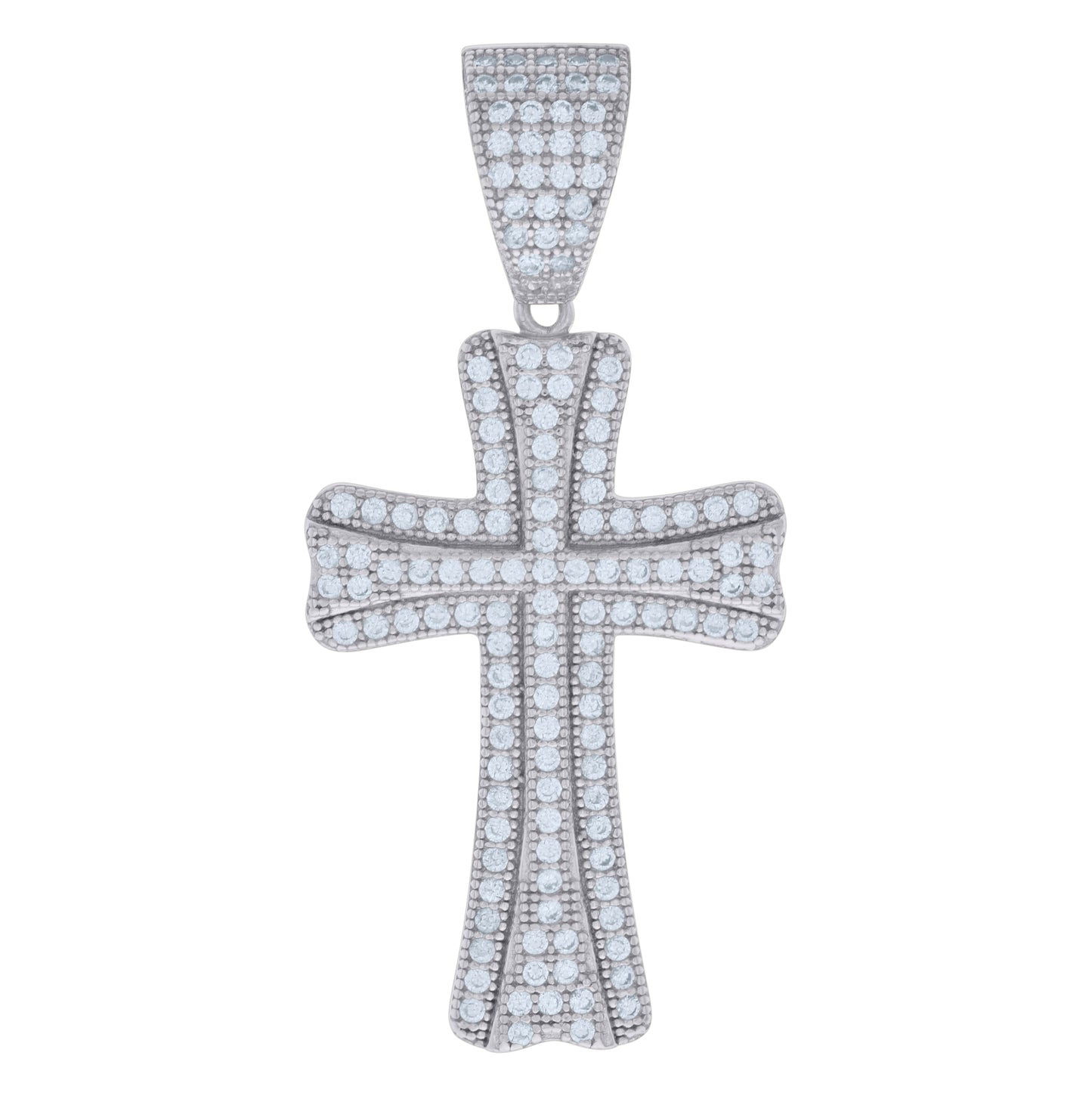 Sterling Silver Mens Cubic-Zirconia Cross Religious Charm Pendant