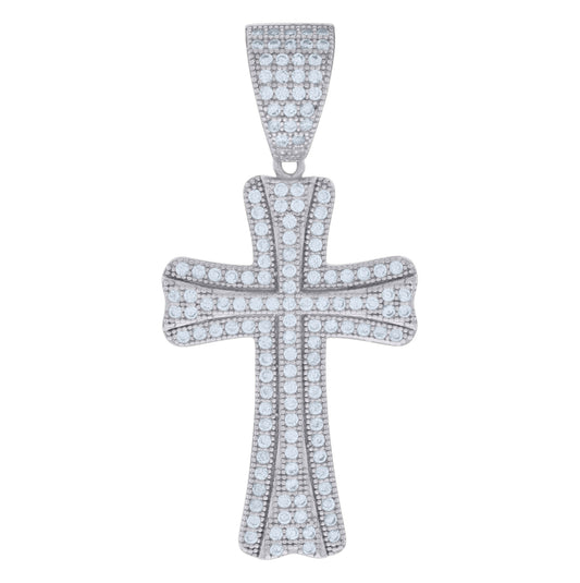 Sterling Silver Mens Cubic-Zirconia Cross Religious Charm Pendant