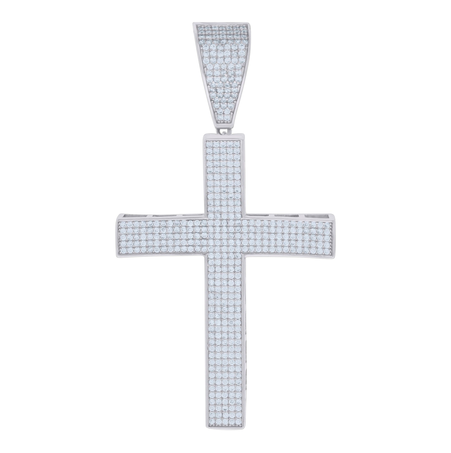 Sterling Silver Mens Cubic-Zirconia Cross Religious Charm Pendant