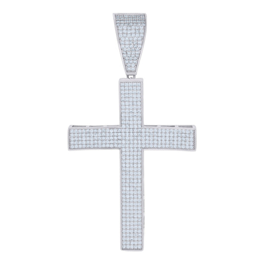 Sterling Silver Mens Cubic-Zirconia Cross Religious Charm Pendant