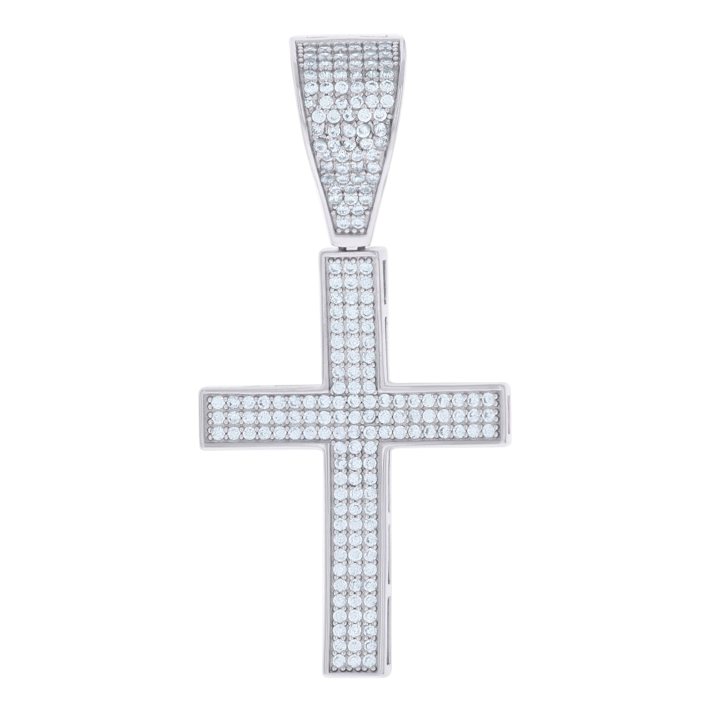 Sterling Silver Mens Cubic-Zirconia Cross Religious Charm Pendant