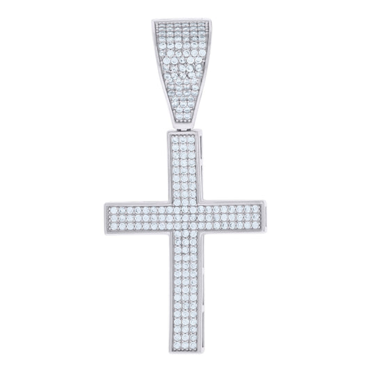 Sterling Silver Mens Cubic-Zirconia Cross Religious Charm Pendant