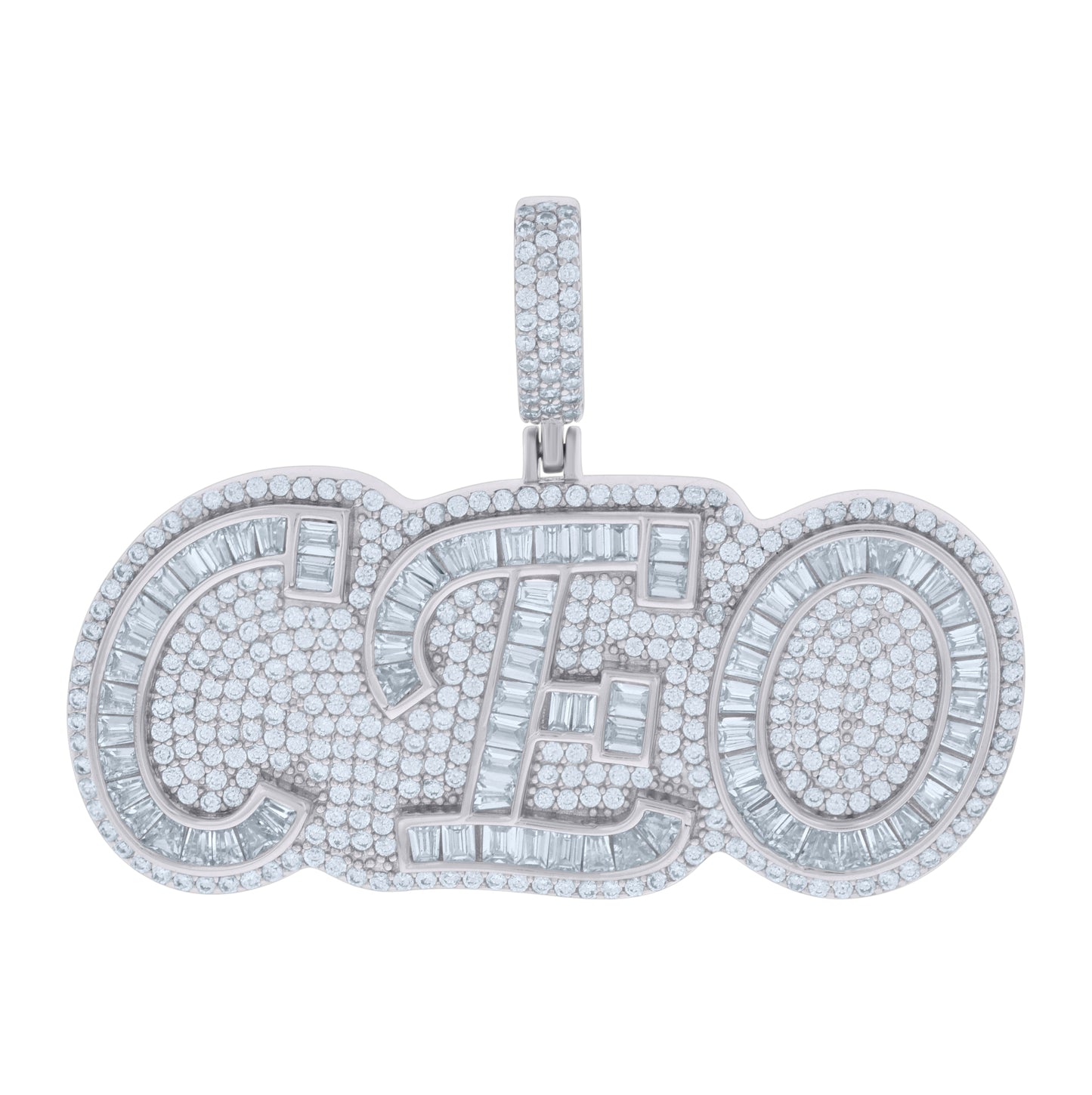 Sterling Silver Mens Baguette Round Cubic-Zirconia CEO Talking Fashion Charm Pendant