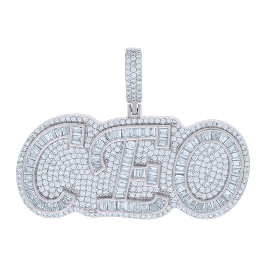 Sterling Silver Mens Baguette Round Cubic-Zirconia CEO Talking Fashion Charm Pendant