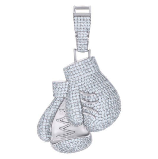 Sterling Silver Mens Cubic-Zirconia Boxing Gloves Sports Charm Pendant
