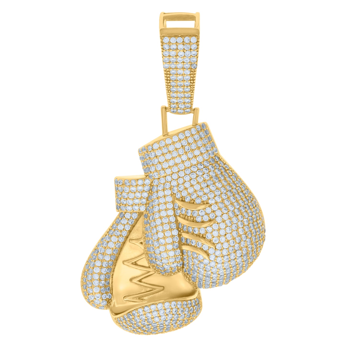 Sterling Silver Mens Cubic-Zirconia Boxing Gloves Sports Charm Pendant