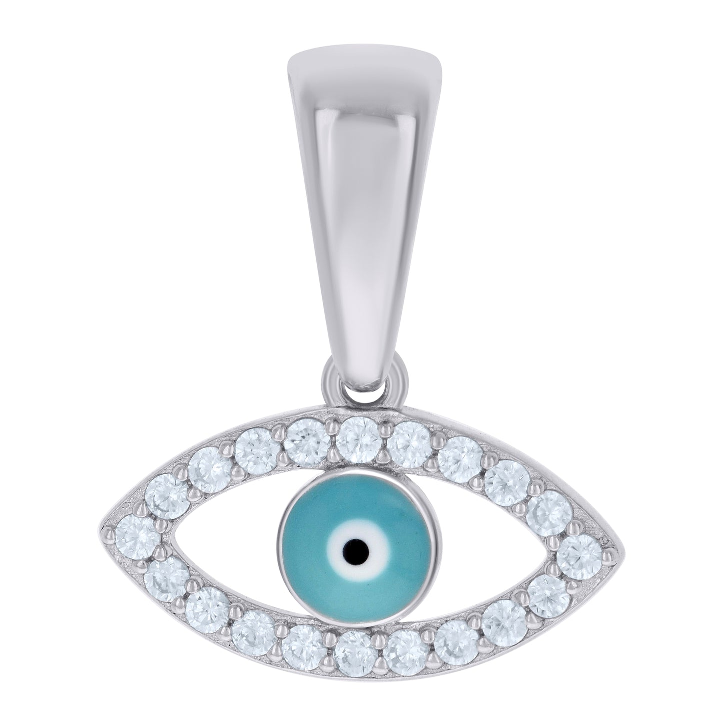 Sterling Silver Unisex Cubic-Zirconia Enameled Evil Eye Good Luck Charm Pendant