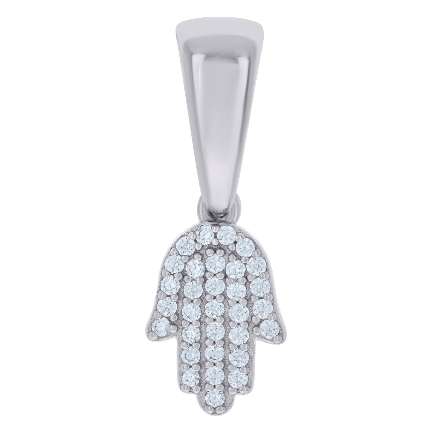 Sterling Silver Unisex Cubic-Zirconia Hamsa Symbol Religious Charm Pendant