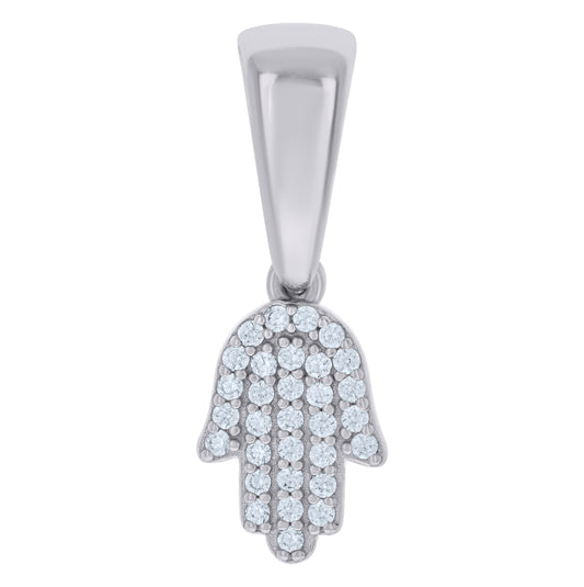 Sterling Silver Unisex Cubic-Zirconia Hamsa Symbol Religious Charm Pendant