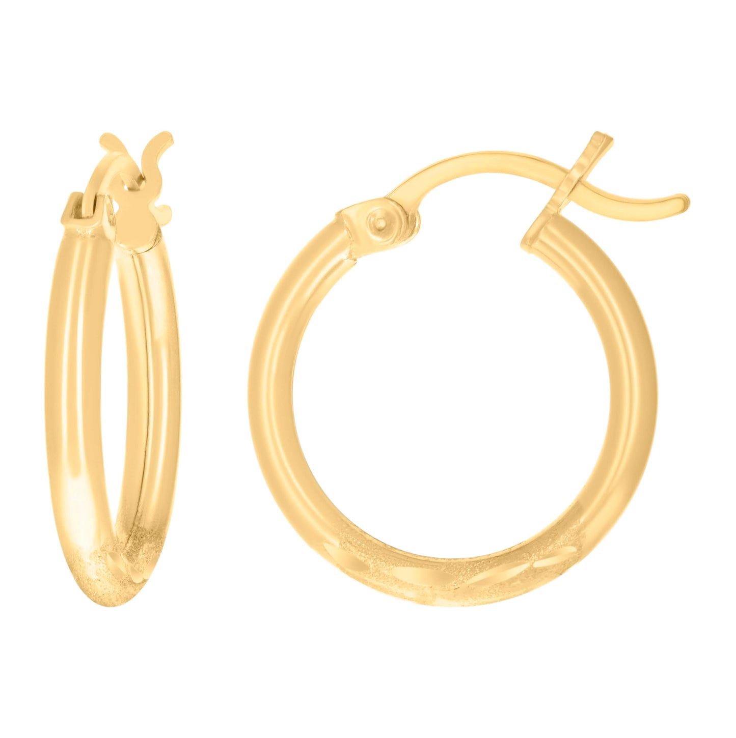 10K Yellow Gold Womens Diamond-Cut Round Tube Hoop Earrings