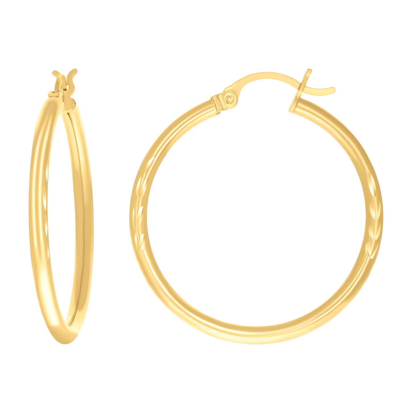 10K Yellow Gold Womens Diamond-Cut Round Tube Hoop Earrings