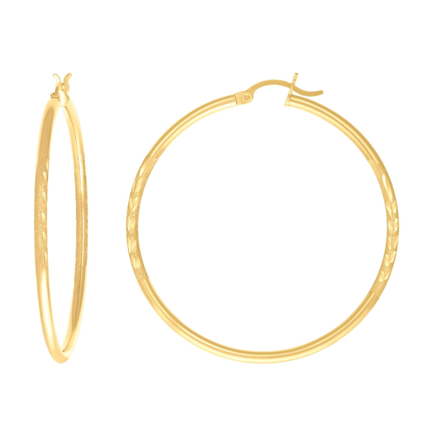 10K Yellow Gold Womens Diamond-Cut Round Tube Hoop Earrings