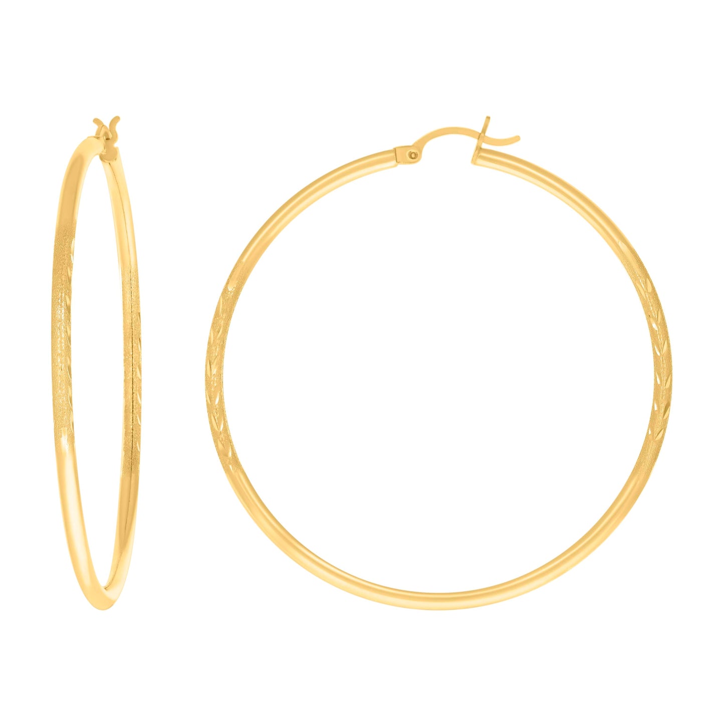 10K Yellow Gold Womens Diamond-Cut Round Tube Hoop Earrings