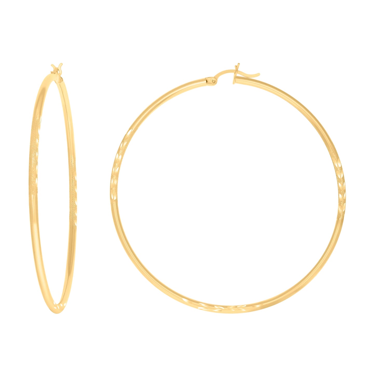 10K Yellow Gold Womens Diamond-Cut Round Tube Hoop Earrings