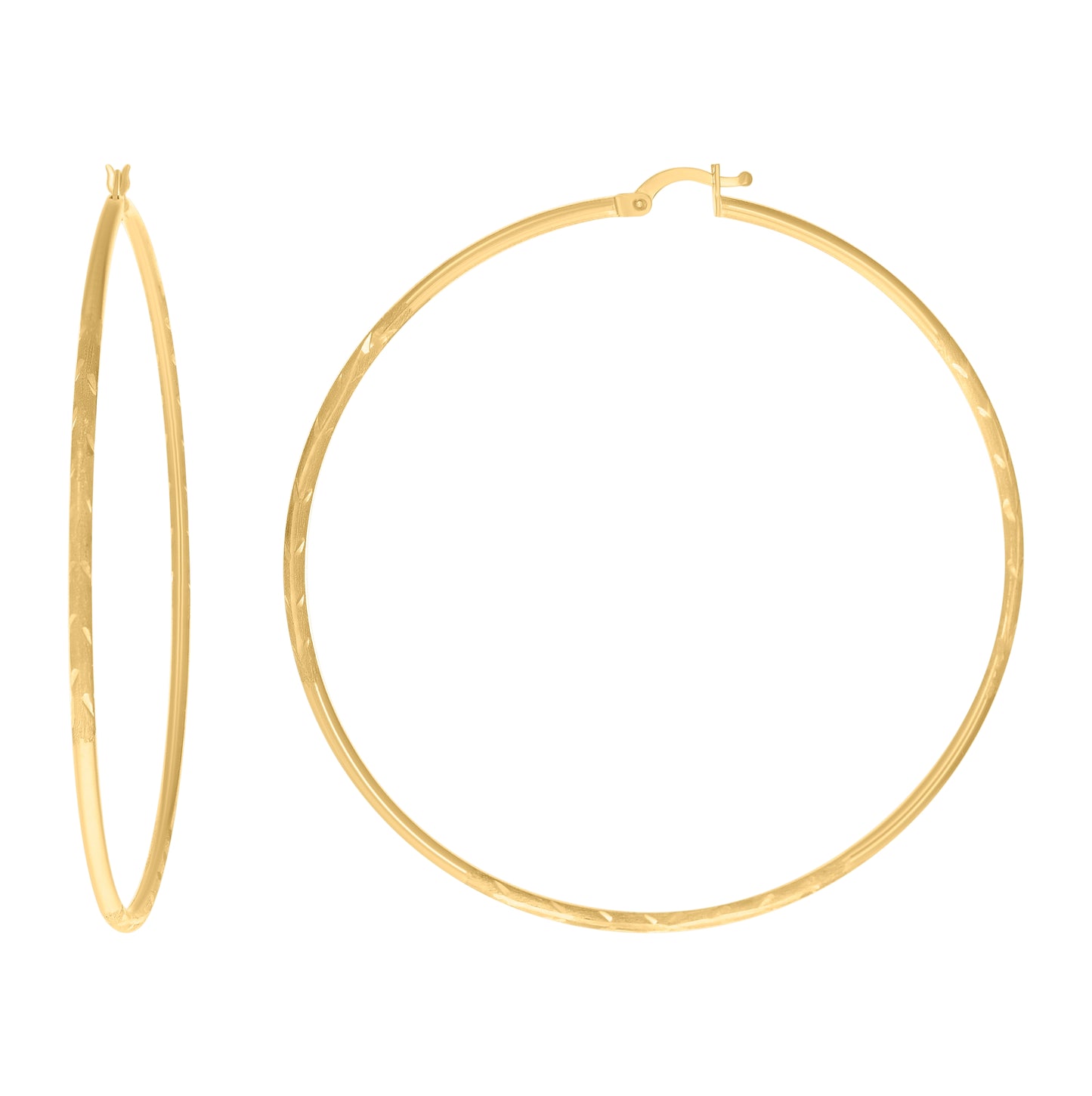 10K Yellow Gold Womens Diamond-Cut Round Tube Hoop Earrings