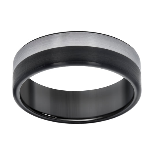 Tungsten Black & White Mens Comfort-fit Bridal Anniversary Engagement Wedding Band