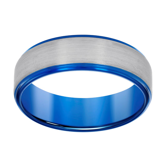 Tungsten White & Blue Mens Comfort-fit Bridal Anniversary Engagement Wedding Band