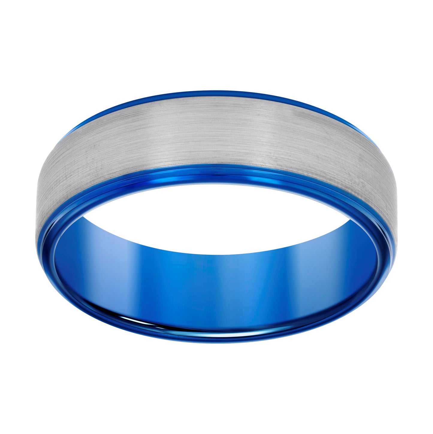 Tungsten White & Blue Mens Comfort-fit Bridal Anniversary Engagement Wedding Band