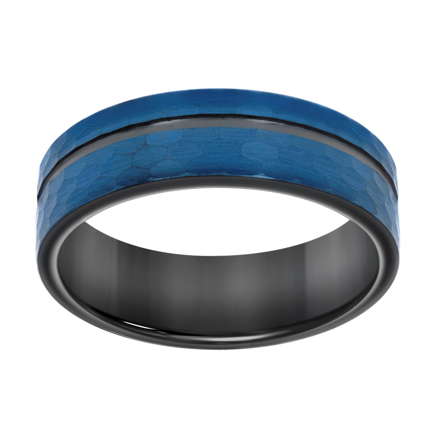 Tungsten Black & Blue Men's Grooved Comfort-fit Bridal Anniversary Engagement Wedding Band