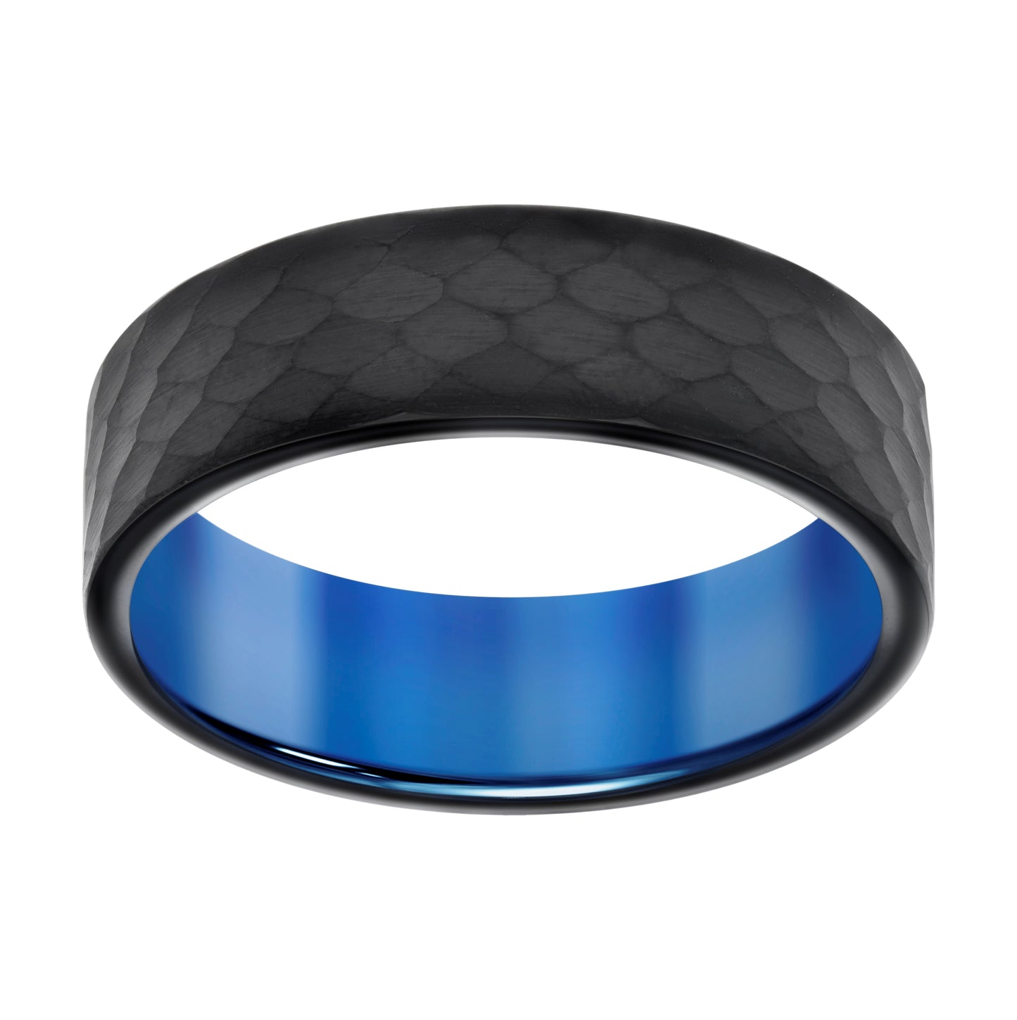 Tungsten Black & Blue Mens Faceted Comfort-fit Bridal Anniversary Engagement Wedding Band