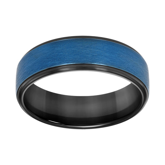 Tungsten Black & Blue Mens Comfort-fit Bridal Anniversary Engagement Wedding Band