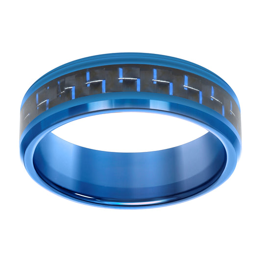 Tungsten Black & Blue Men's Carbon Fiber Inlay Comfort-fit Bridal Anniversary Engagement Wedding Band