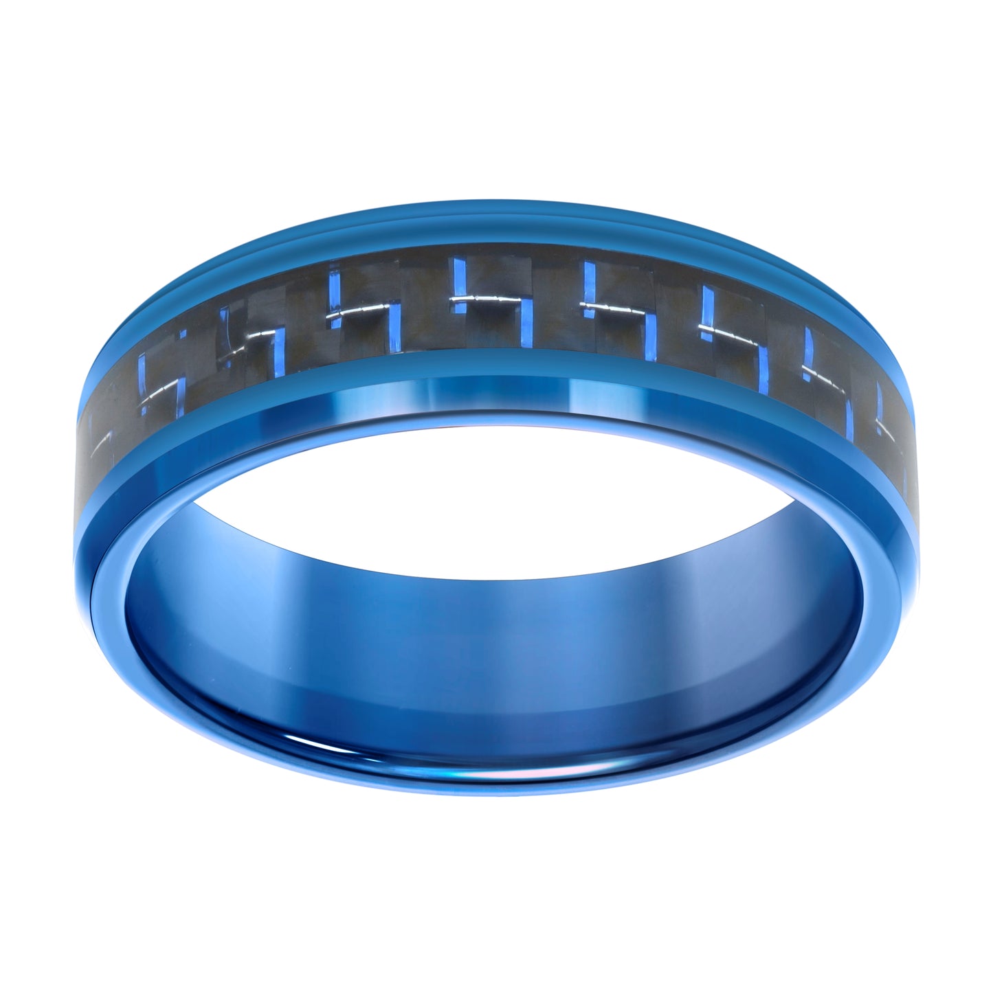Tungsten Black & Blue Men's Carbon Fiber Inlay Comfort-fit Bridal Anniversary Engagement Wedding Band