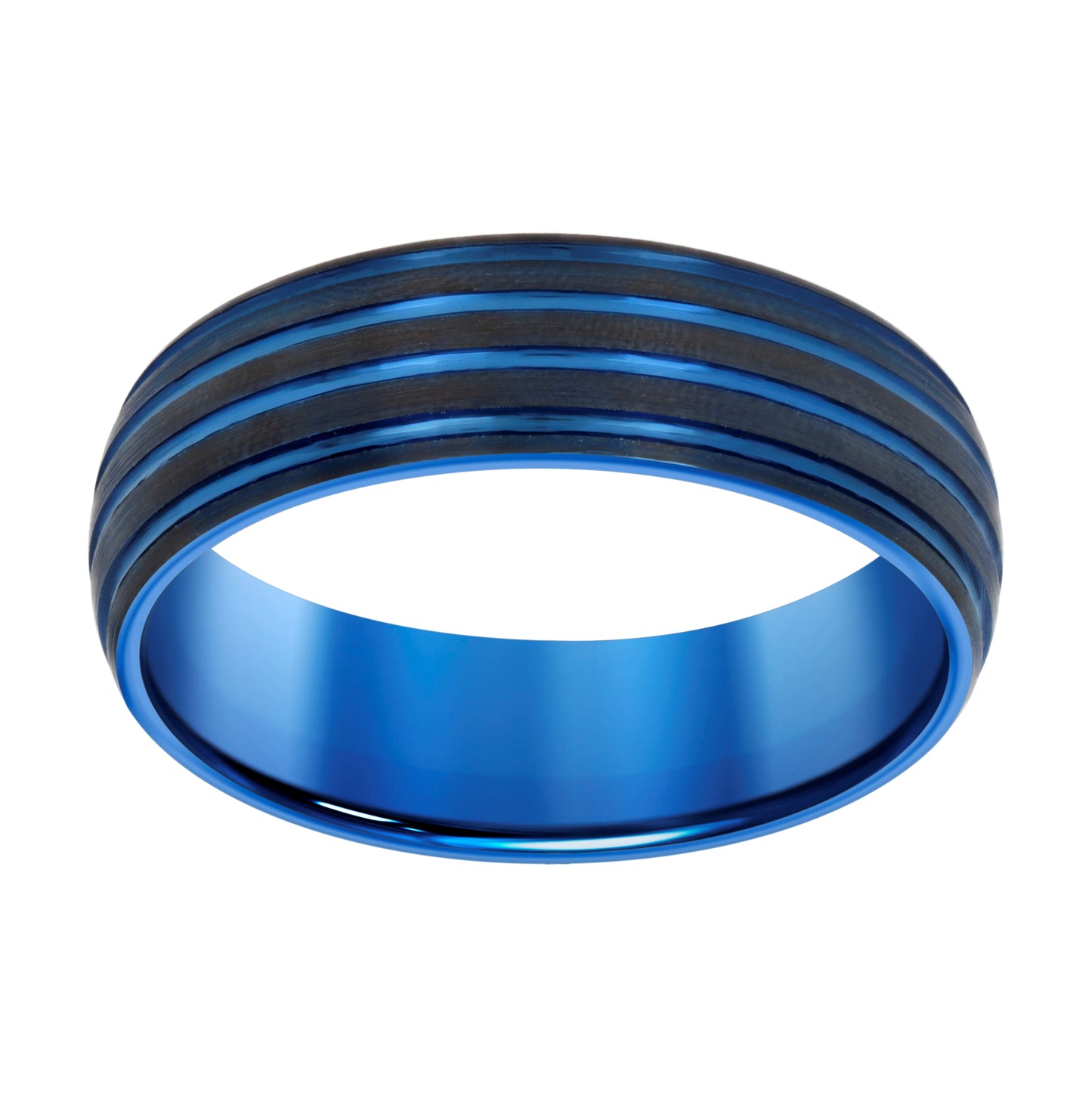 Tungsten Black & Blue Mens Grooved Comfort-fit Bridal Anniversary Engagement Wedding Band