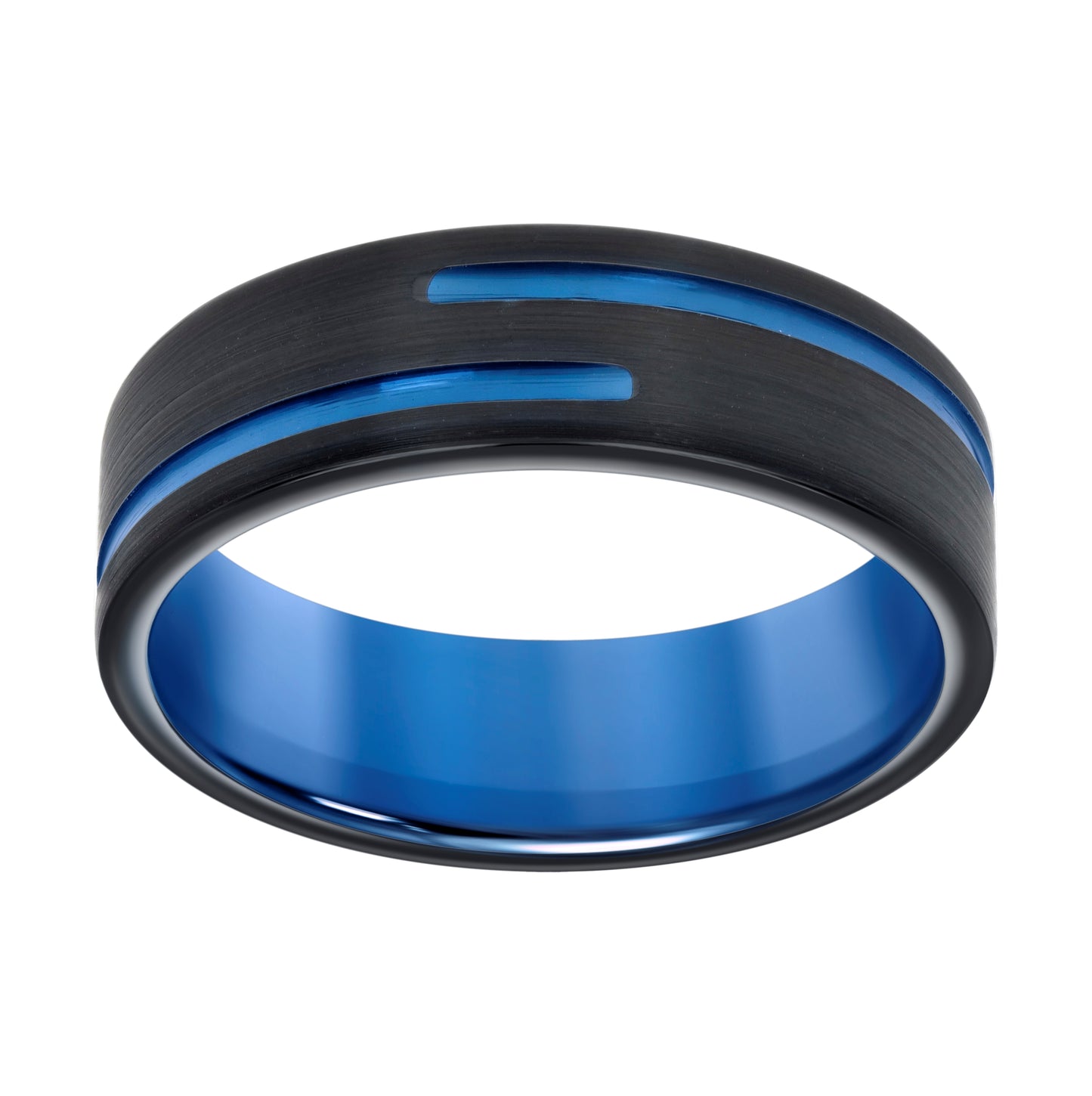 Tungsten Black & Blue Men's Grooved Comfort-fit Bridal Anniversary Engagement Wedding Band