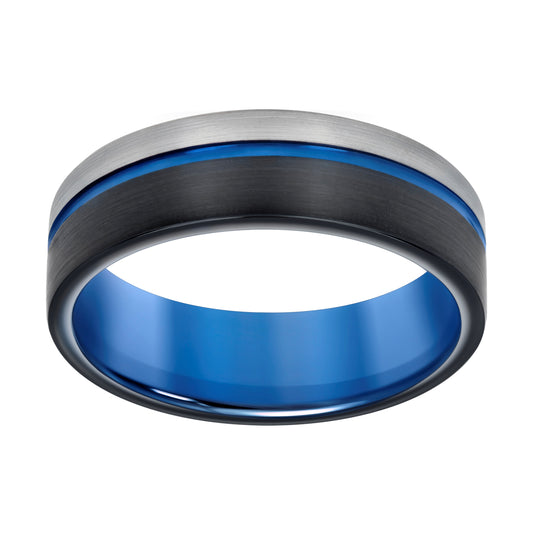 Tungsten Tri-Color Mens Grooved Comfort-fit Bridal Anniversary Engagement Wedding Band