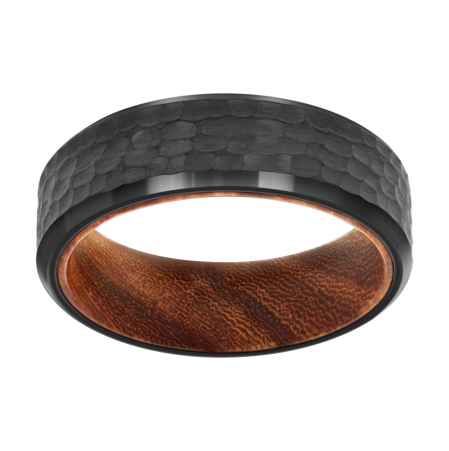 Tungsten Black Mens Wood Interior Faceted Comfort-fit Bridal Anniversary Engagement Wedding Band