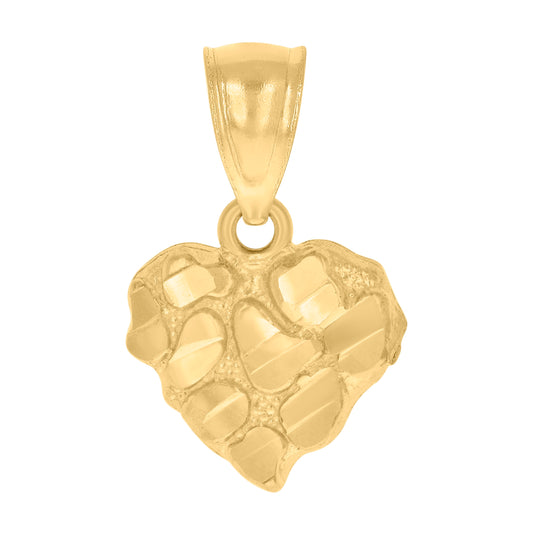 10K Yellow Gold Womens Nugget Heart Charm Pendant