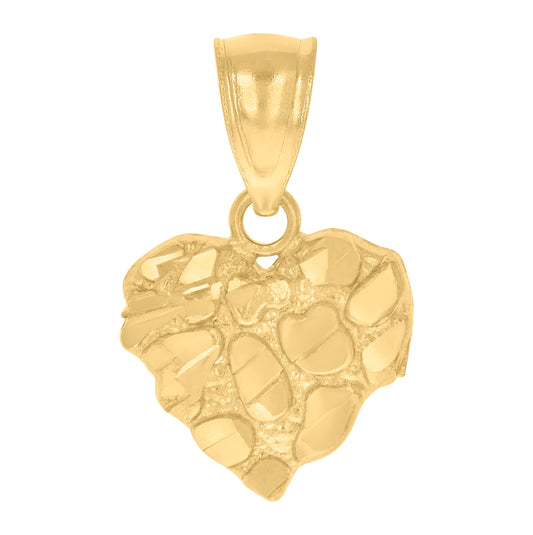 10K Yellow Gold Womens Nugget Heart Charm Pendant