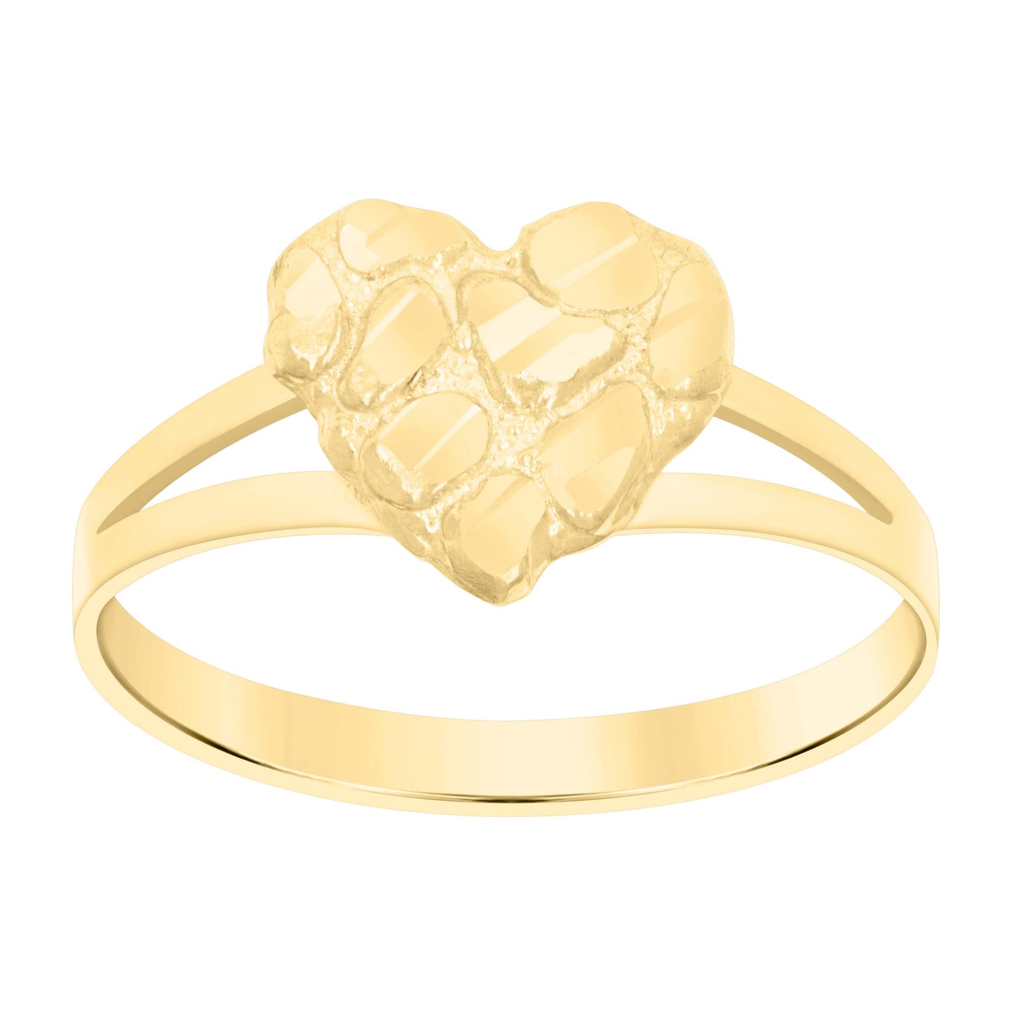 10K Yellow Gold Womens Nugget Heart Ring