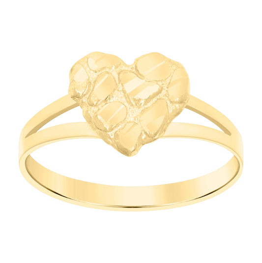 10K Yellow Gold Womens Nugget Heart Ring