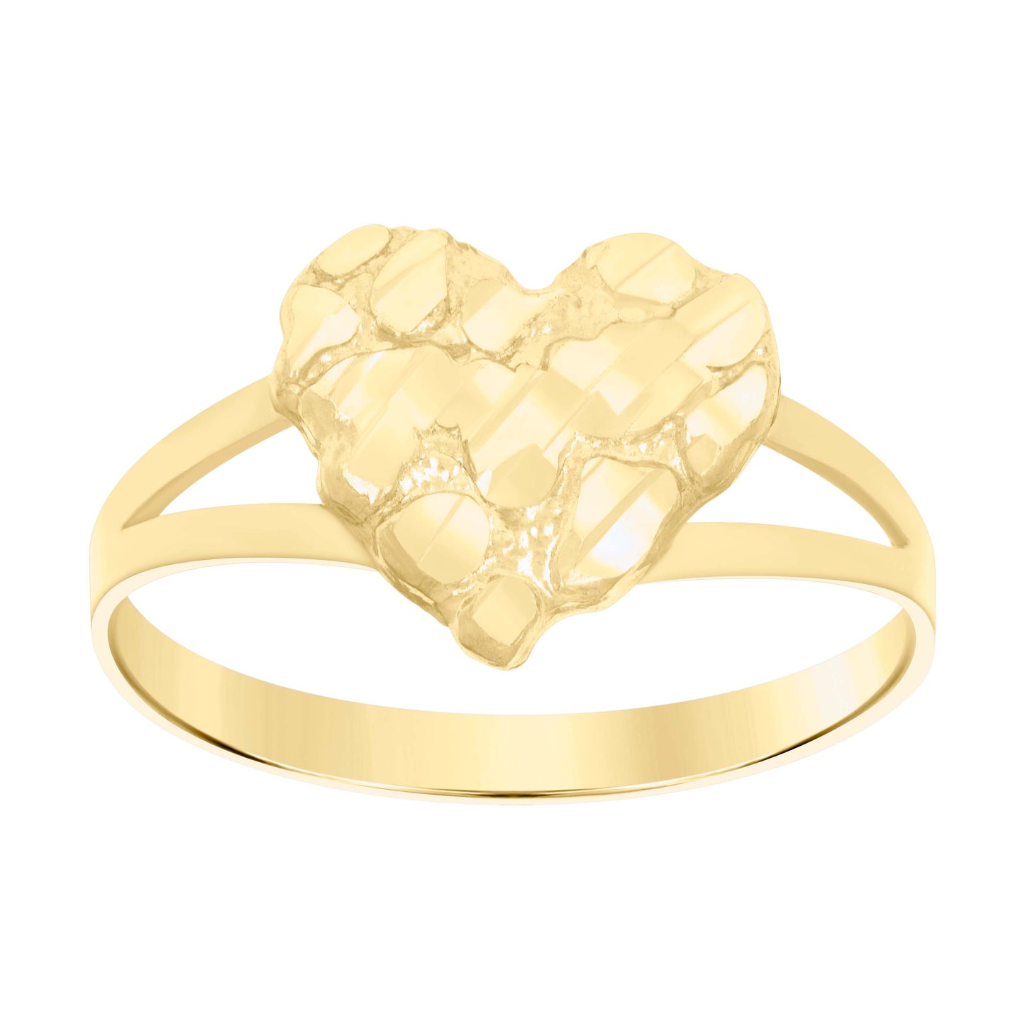 10K Yellow Gold Womens Nugget Heart Ring