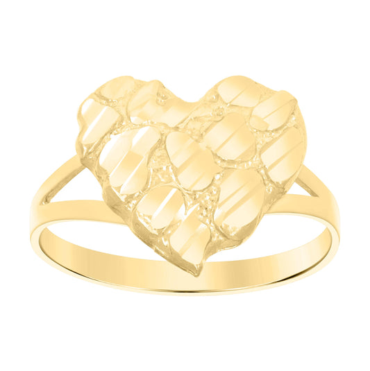 10K Yellow Gold Womens Nugget Heart Ring