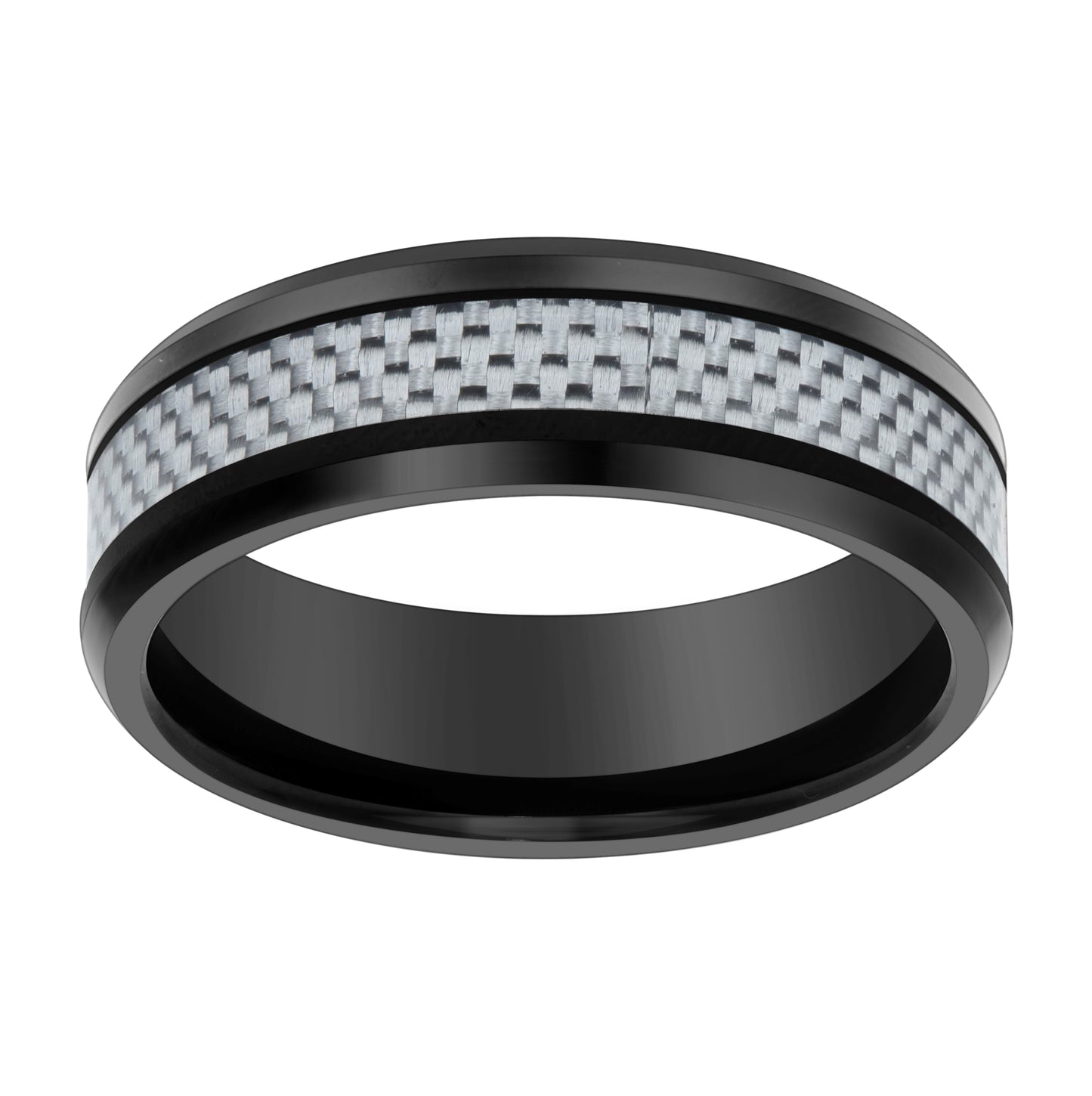 Tungsten Black-tone Mens 8mm Grey Carbon Fiber Inlay Comfort-fit Bridal Anniversary Engagement Wedding Band
