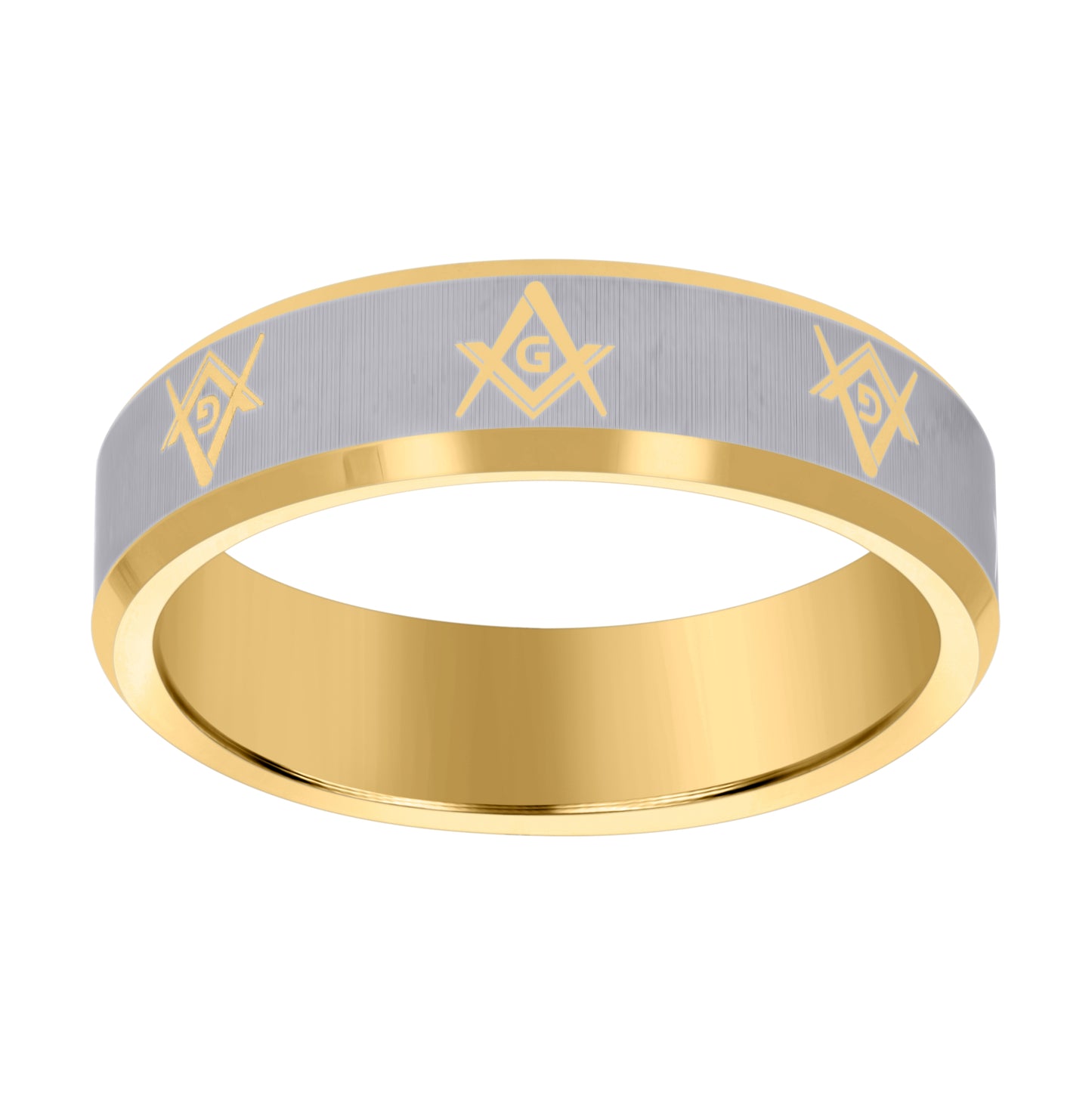 Tungsten Yellow-tone Mens 7mm Masonic Comfort-fit Bridal Anniversary Engagement Wedding Band