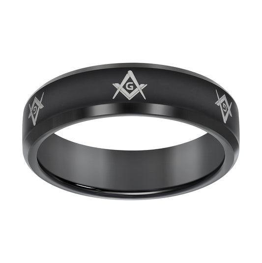 Tungsten Black-tone Mens 7mm Masonic Comfort-fit Bridal Anniversary Engagement Wedding Band