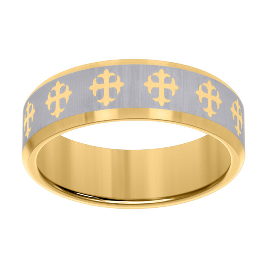 Tungsten Yellow-tone Mens 8mm Cross Comfort-fit Bridal Anniversary Engagement Wedding Band