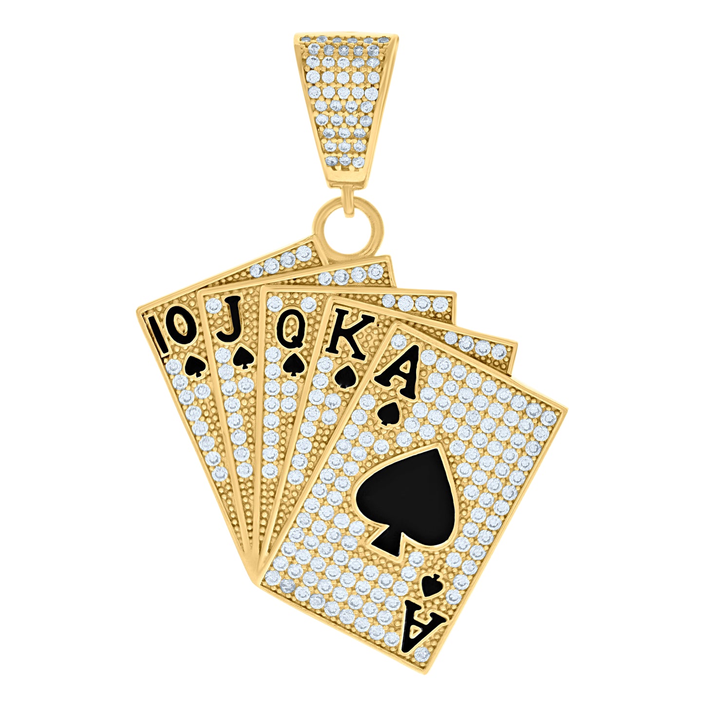 10K Yellow Gold Mens Cubic-Zirconia Enamel Playing Cards Gambling Fashion Charm Pendant