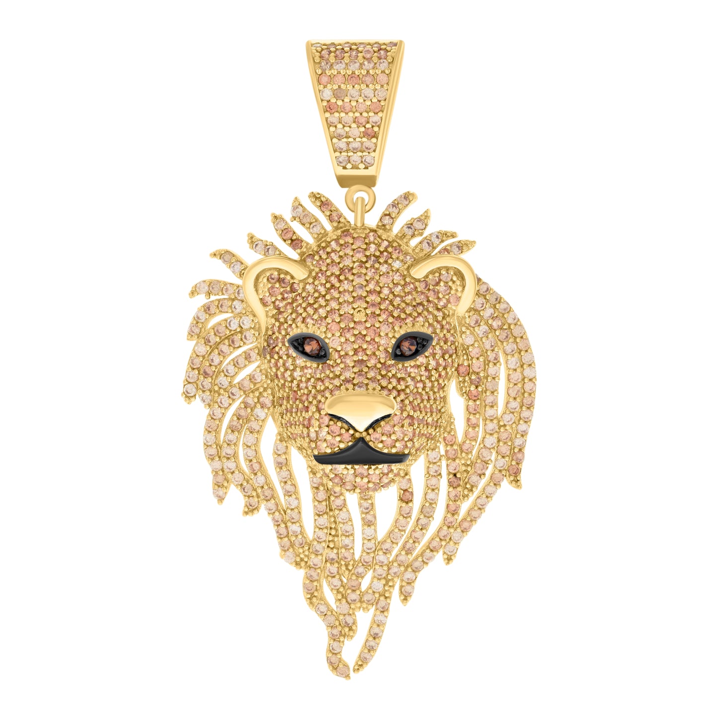 10K Yellow Gold Mens Champagne Cubic-Zirconia Leo/Lion Head Zodiac Sign/Wildlife Charm Pendant