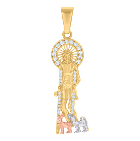 10K Tri-Color Gold Mens Cubic-Zirconia Saint Lazarus Religious Charm Pendant