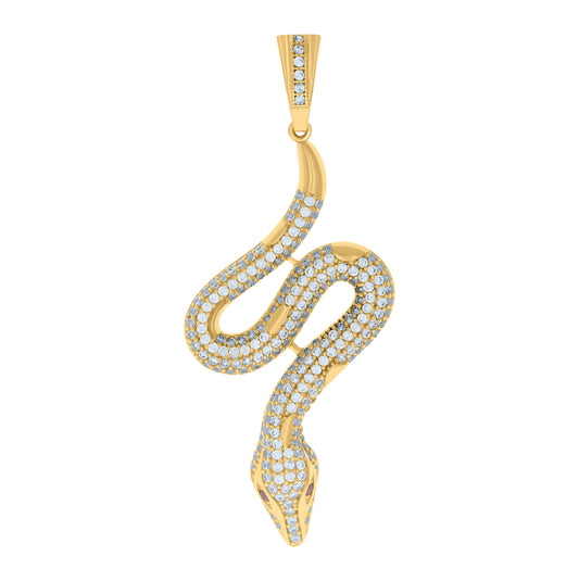 10K Yellow Gold Mens Purple White Cubic-Zirconia Snake Reptiles Wildlife Charm Pendant