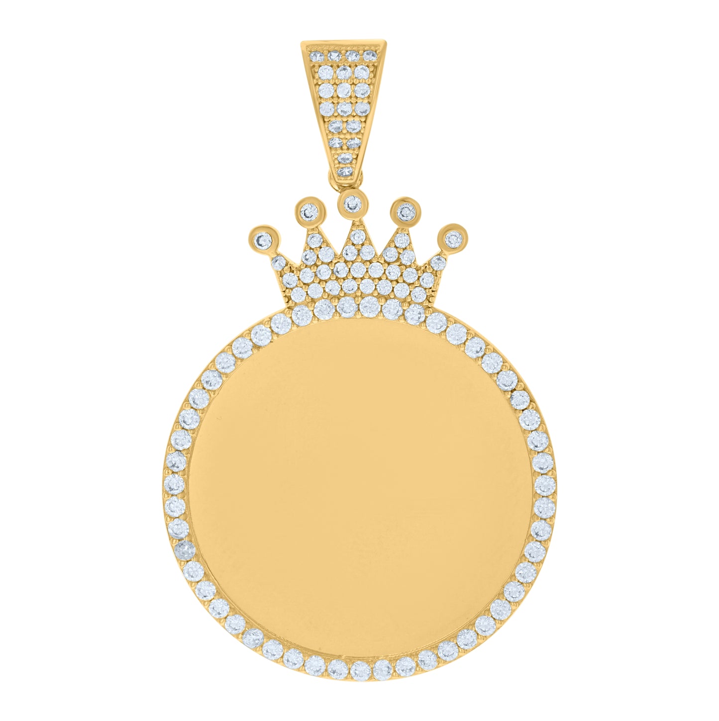 10K Yellow Gold Mens Cubic-Zirconia Crown Photo Frame Charm Pendant