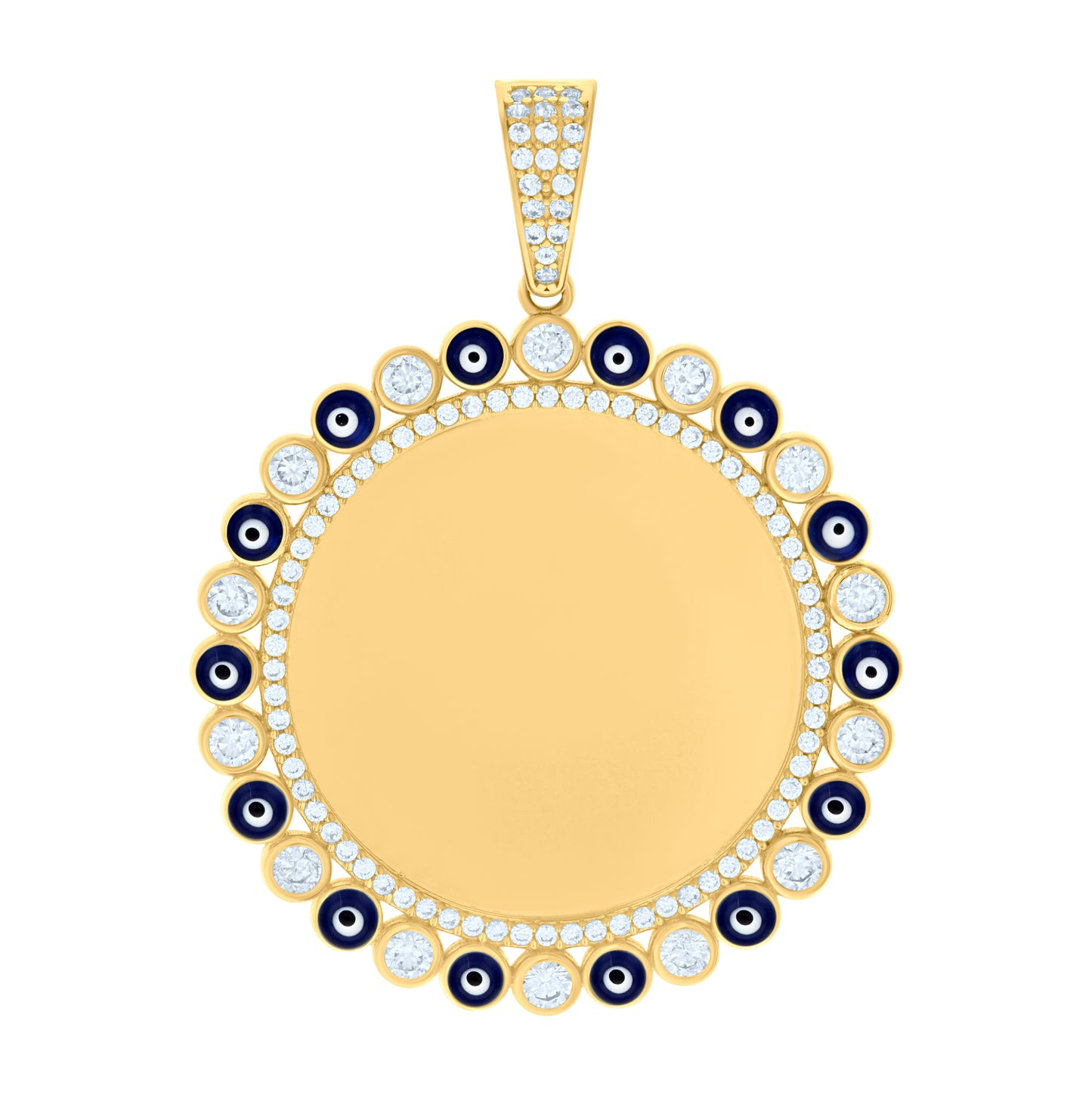 10K Yellow Gold Mens Cubic-Zirconia Enamel Evil Eye Photo Frame Charm Pendant