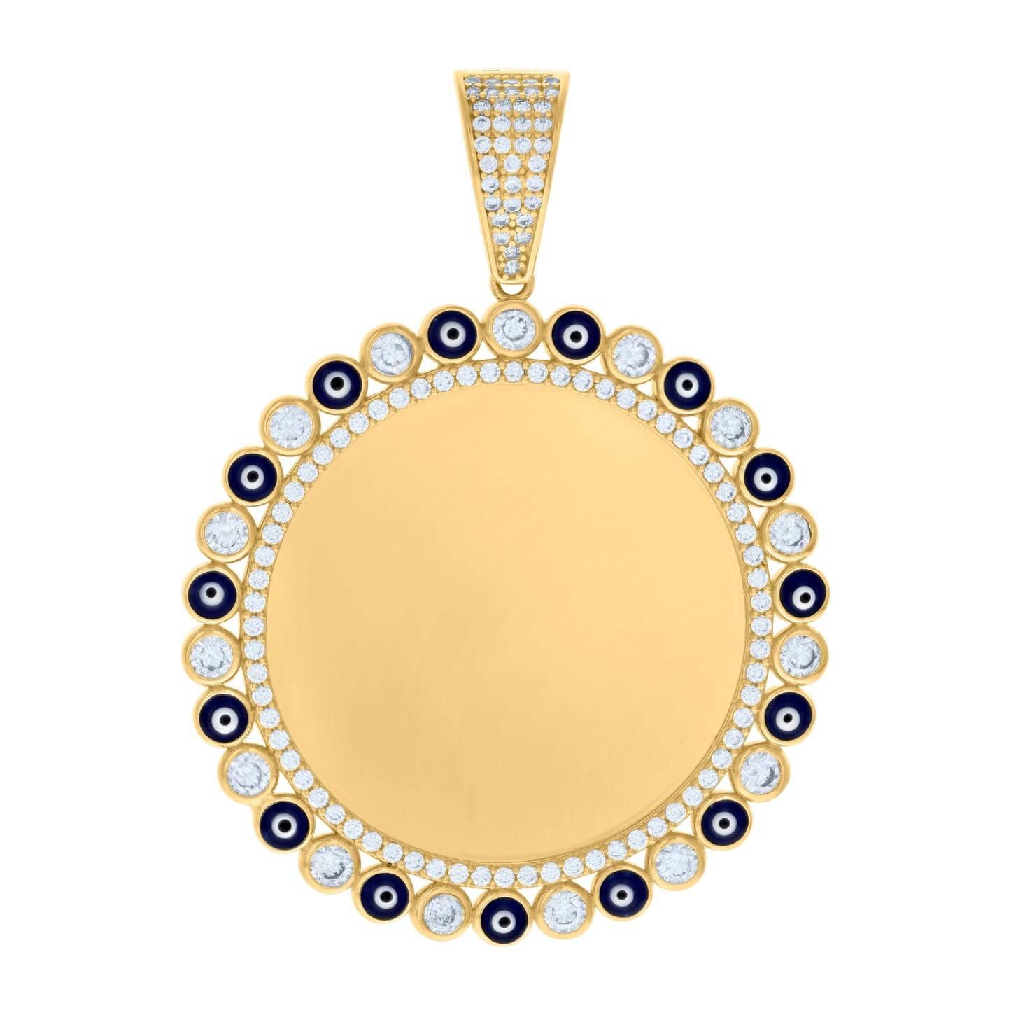 10K Yellow Gold Mens Cubic-Zirconia Enamel Evil Eye Photo Frame Charm Pendant